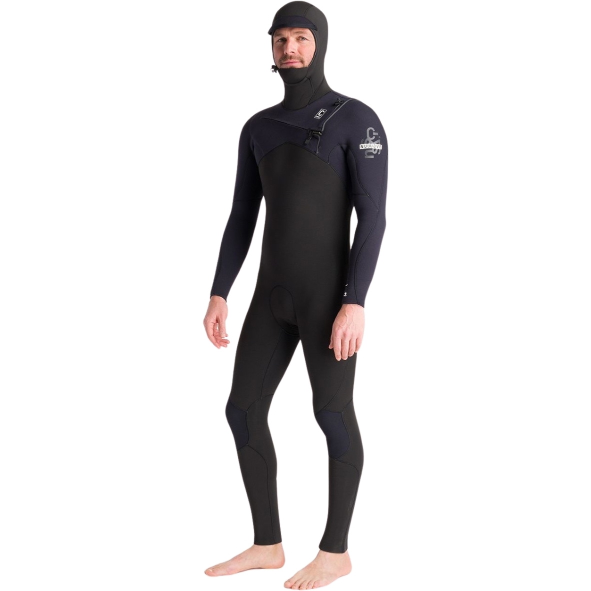 2025 C-Skins Mens Nuwave Session 5/4/3mm Chest Zip Hooded Wetsuit C-NSE54MH - Black / Black x / White